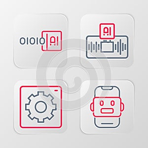 Set line Chat bot, Computer api interface, Artificial intelligence AI and Binary code icon. Vector