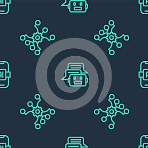 Set line Chat bot, Neural network and Artificial intelligence AI on seamless pattern. Vector