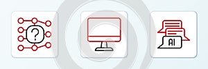 Set line Chat bot, Neural network and Computer monitor icon. Vector