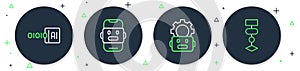 Set line Chat bot, Robot setting, Binary code and Algorithm icon. Vector