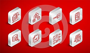 Set line Chat bot, Server, Data, Binary code, Mobile phone, Neural network, Processor CPU and icon. Vector