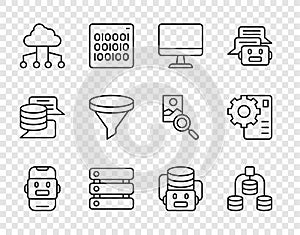 Set line Chat bot, Server, Data, Computer monitor, Network cloud connection, Funnel filter, Artificial intelligence