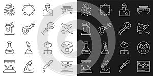 Set line Chemical formula, Biohazard symbol, Prosthesis hand, Laboratory assistant, Syringe, Test tube flask on stand