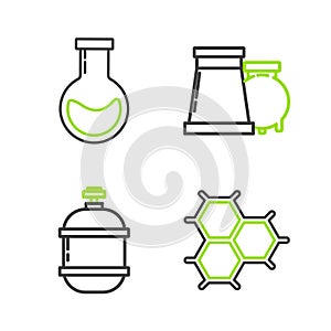 Set line Chemical formula consisting of benzene rings, Propane gas tank, Oil and industrial factory building and Test