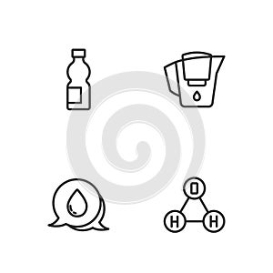 Set line Chemical formula water H2O, Water drop with speech bubbles, Bottle of and jug filter icon. Vector