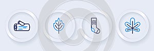 Set line Chestnut leaf, Socks, Leaf and Wooden log icon. Vector