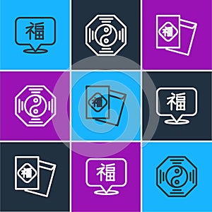 Set line Chinese New Year, and Yin Yang symbol icon. Vector