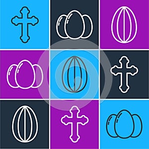 Set line Christian cross, Easter egg and Easter eggs icon. Vector