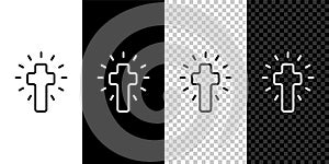 Set line Christian cross icon isolated on black and white background. Church cross. Vector