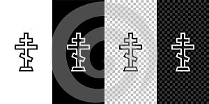 Set line Christian cross icon isolated on black and white,transparent background. Church cross. Vector