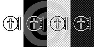 Set line Christian cross icon isolated on black and white,transparent background. Church cross. Vector