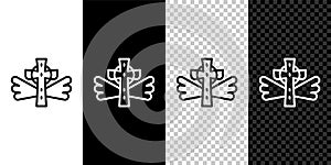 Set line Christian cross icon isolated on black and white, transparent background. Church cross. Vector