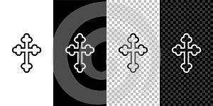 Set line Christian cross icon isolated on black and white,transparent background. Church cross. Vector