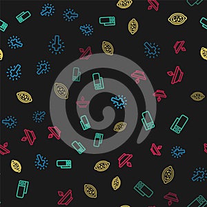 Set line Christian cross, Indian textile fabric, Kheer in bowl and Aroma lamp on seamless pattern. Vector