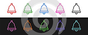 Set line Church bell icon isolated on black and white background. Alarm symbol, service bell, handbell sign