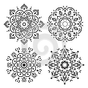 Set of line circle ornaments in vector, isolated black on white