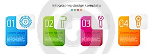 Set line Circular saw blade, Wooden axe, Wrench spanner and Angle grinder. Business infographic template. Vector