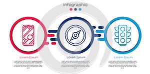 Set line City map navigation, Compass and Traffic light. Business infographic template. Vector