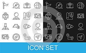 Set line City map navigation, Push pin, Folded with location marker, Monitor, Flag and icon. Vector