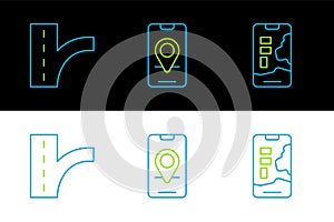 Set line City map navigation, Road traffic sign and icon. Vector