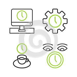 Set line Clock, Coffee time, Time Management and Monitor icon. Vector