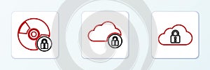 Set line Cloud computing lock, CD or DVD disk with and icon. Vector