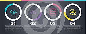 Set line Cloud computing lock, Financial growth, Server and Pie chart infographic. Business infographic template. Vector