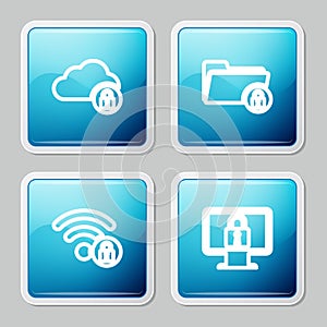 Set line Cloud computing lock, Folder and, Wifi locked and Lock on monitor icon. Vector