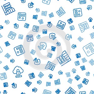 Set line Cloud computing lock, Server, Data, Web Hosting and Loading data window on seamless pattern. Vector
