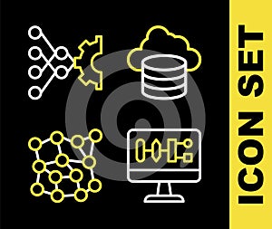 Set line Cloud database, Algorithm, Neural network and icon. Vector