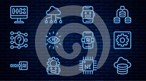 Set line Cloud database, Computer api interface, Chat bot, Artificial intelligence AI, Neural network, Algorithm, and