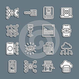 Set line Cloud database, Network cloud connection, Artificial intelligence AI, Algorithm, Neural network, and Web