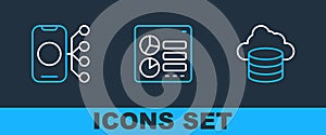 Set line Cloud database, Neural network and Computer api interface icon. Vector