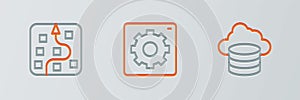 Set line Cloud database, Neural network and Computer api interface icon. Vector