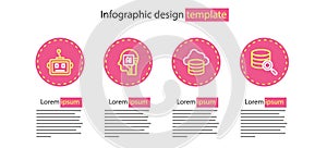 Set line Cloud database, Server, Humanoid robot and Artificial intelligence icon. Vector