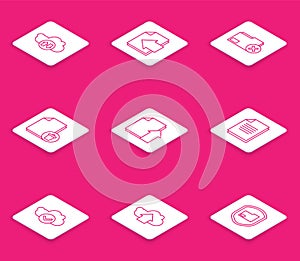 Set line Cloud download and upload, Next page arrow, Delete folder, file document, Upload, Document, with check mark and
