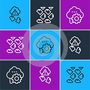 Set line Cloud hacking, technology data transfer and Data stream icon. Vector