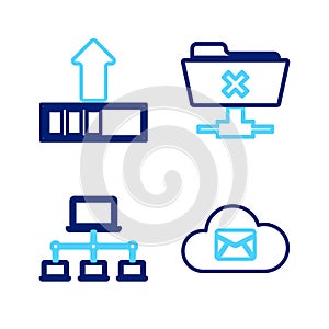 Set line Cloud mail server, Computer network, FTP cancel operation and Loading icon. Vector