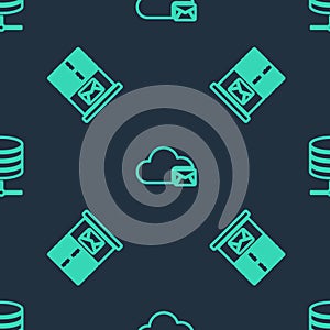 Set line Cloud mail server, Mail and Server, Data, Web Hosting on seamless pattern. Vector