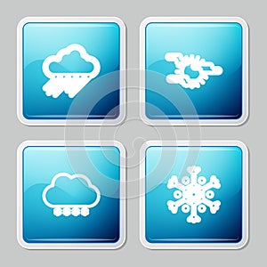 Set line Cloud with rain, Fog and sun, snow and Snowflake icon. Vector
