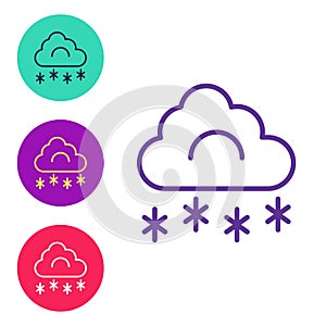Set line Cloud with snow icon isolated on white background. Cloud with snowflakes. Single weather icon. Snowing sign