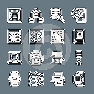 Set line Cloud technology data transfer, Algorithm, Artificial intelligence AI, Server, Computer api interface, Binary