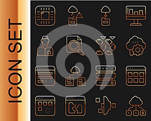Set line Cloud technology data transfer, Browser files, Search concept with folder, Analyst engineer, Processor CPU and