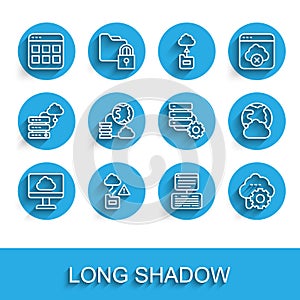 Set line Cloud technology data transfer, Browser files, Server, Data, Web Hosting, Network cloud connection, Social