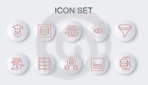Set line Cloud technology data transfer, Chat bot, Web developer programming code, Graduation cap, Server, Data, Neural