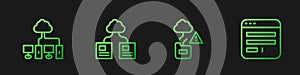 Set line Cloud technology data transfer, Computer network, and Browser window. Gradient color icons. Vector