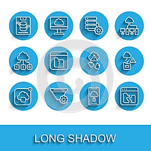 Set line Cloud technology data transfer, Filter setting, Server, Data, Web Hosting, Broken file, File missing, and