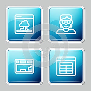 Set line Cloud technology data transfer, Hacker or coder, Keyboard and MySQL icon. Vector
