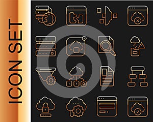 Set line Cloud technology data transfer, Hierarchy organogram chart, Filter setting, Server, Data, Web Hosting, Network