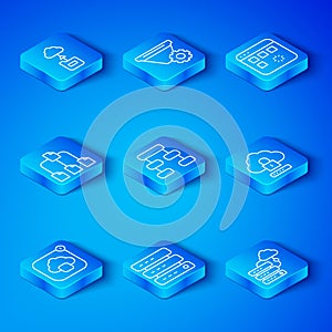 Set line Cloud technology data transfer, Hierarchy organogram chart, Server, Data, Web Hosting, computing lock, Loading